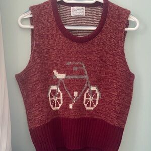 Burgundy Sweater Vest with Bicycle Design